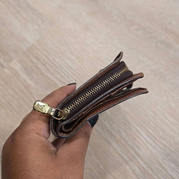 Louis Vuitton Womens Brown Leather Monogram Canvas Bifold Compact Zipper Wallet - Picture 2 of 10